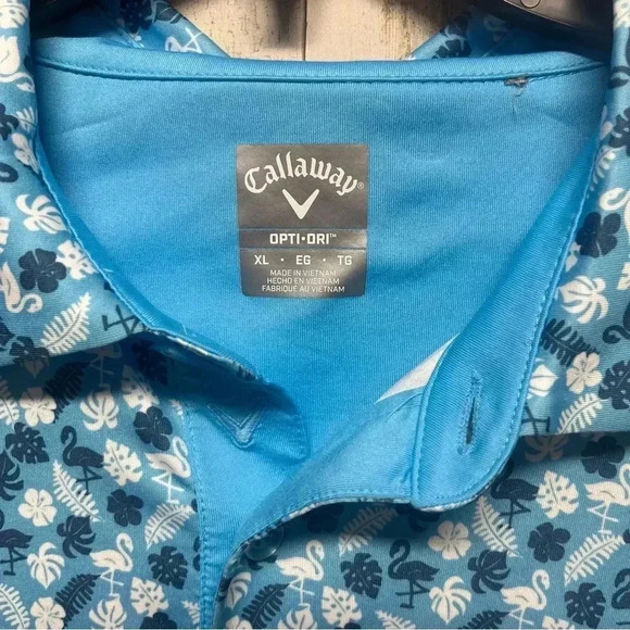 Callaway Opti Dri Mens Polo Shirt Blue XL Floral Flamingo All Over Print - Picture 4 of 6